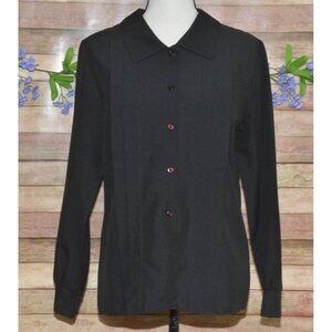 Vintage 80's Tara One Black Button Front Blouse Shirt Size 10 Pleated Front